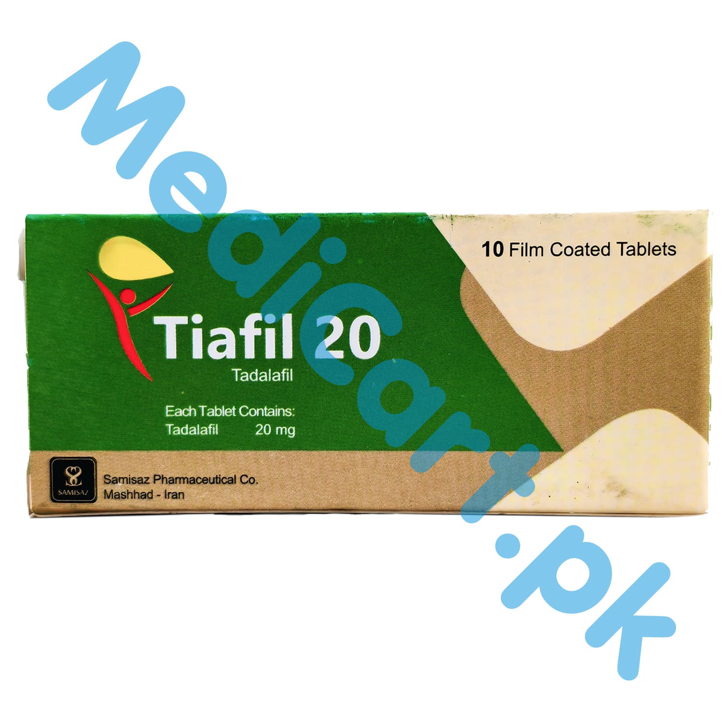 Original Tiafil 20mg box containing Tadalafil 20mg tablets for erectile dysfunction - Cialis 20mg alternative